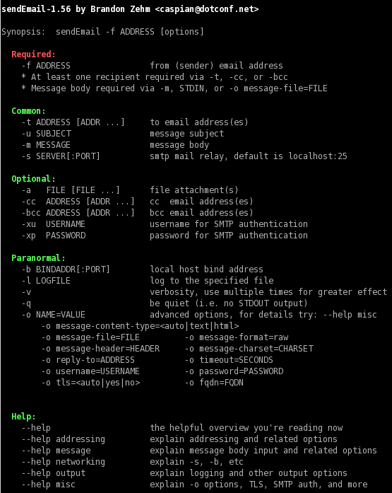 sendEmail command line options