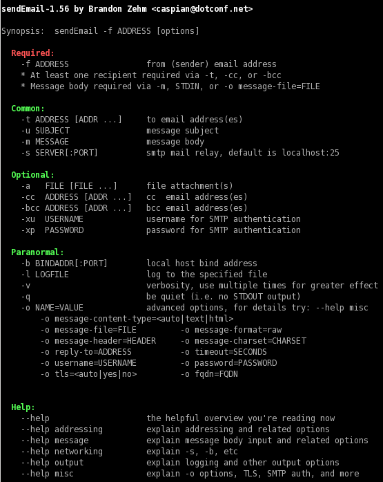 SendEmail has the following command line options: